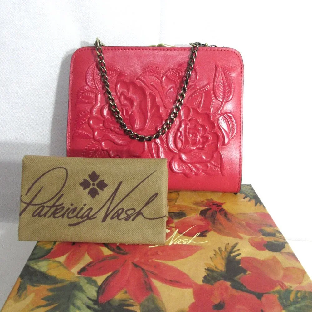 IN BOX PATRICIA NASH EVANGELINE BAG LEATHER, PASSION RED, PEGASUS HORSE CHARM - Picture 6 of 15